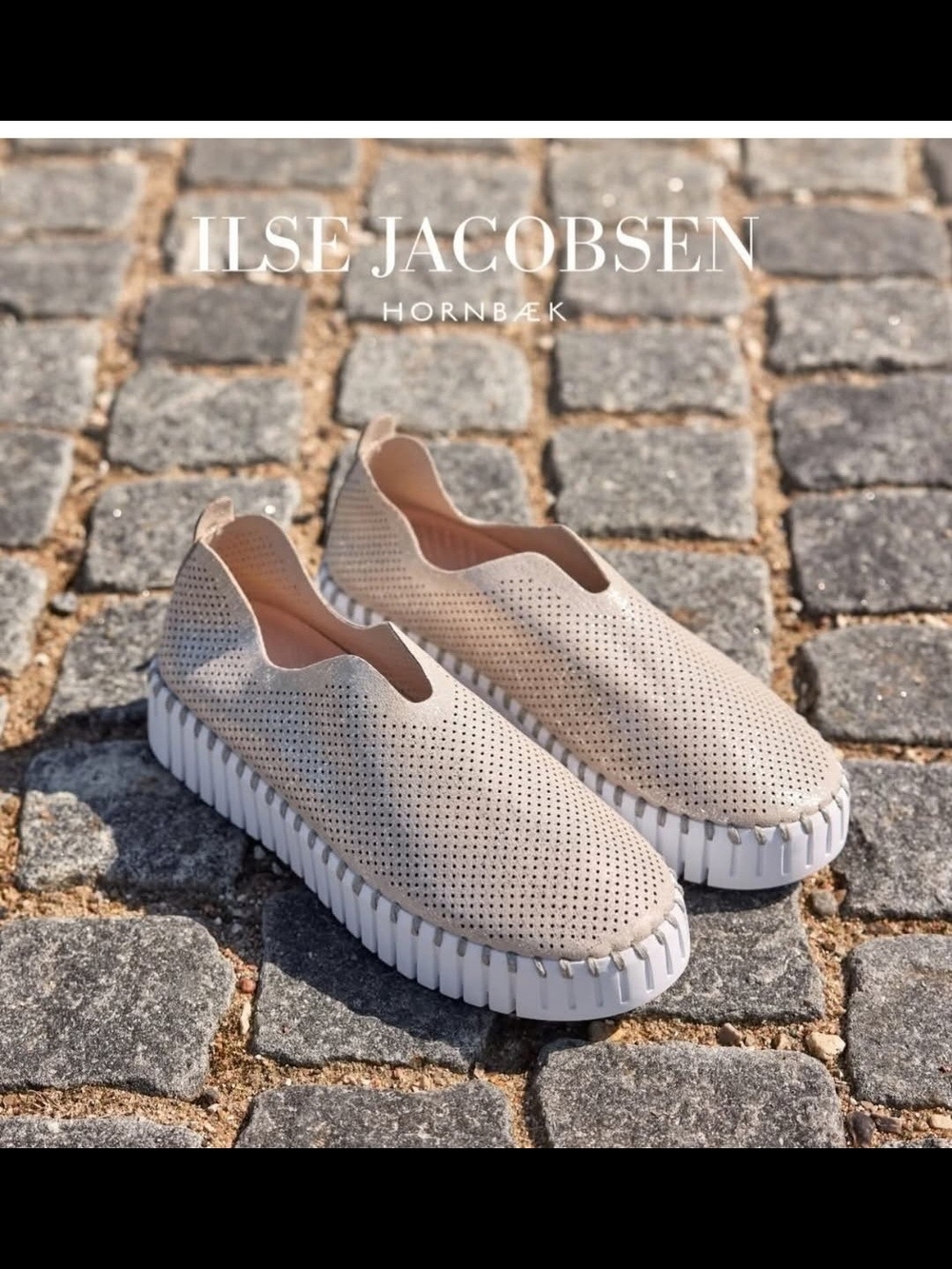 Ilse Jacobsen Perforated Slip-On Mules in Blush and White